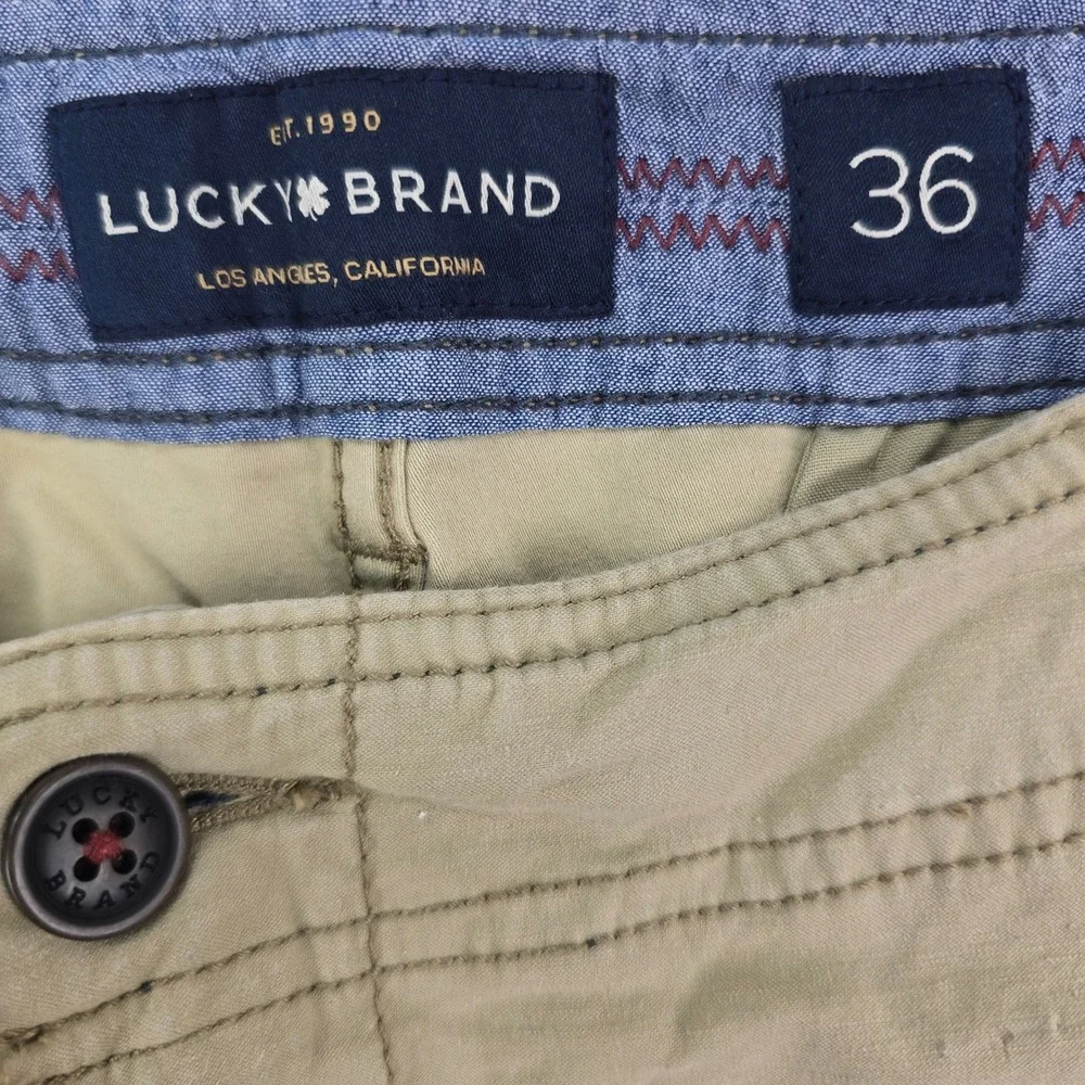 Lucky Brand Saturday Stretch Chino Shorts Mens 36 Khaki Tan Cotton Casual Summer